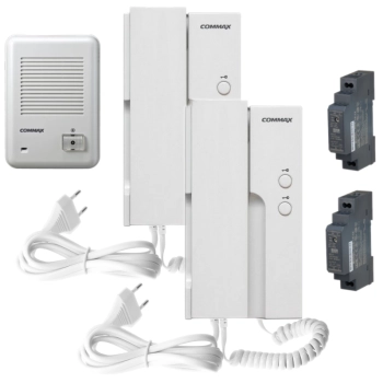 ZESTAW DOMOFONOWY COMMAX 2x UNIFON DP-2HPR + STACJA BRAMOWA DR-201D + ZASILACZ MEAN WELL HDR-15-12 230V
